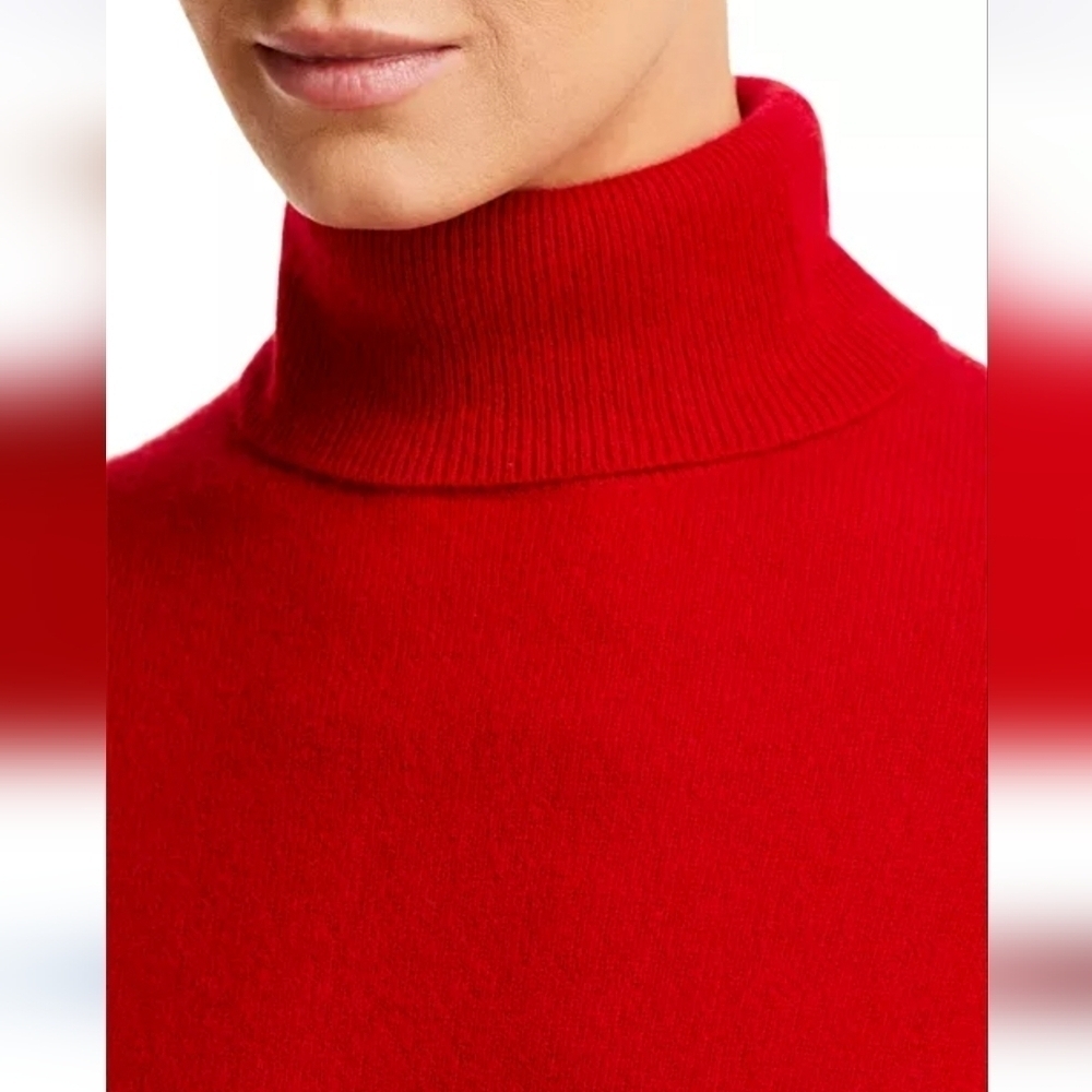 NWT C by Bloomingdales 100% 2-Ply Cashmere Turtleneck Sweater Scarlet Size L - Picture 3 of 12